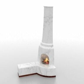 Corner White Stone Fireplace 3d model