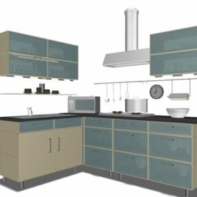 Reka Bentuk Dapur Sudut Dengan Unit Kabinet model 3d