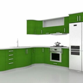 L Shape Corner Kitchen Design 3d-modell
