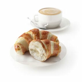 Coffee Cup With Croissant Pastry Food 3d model