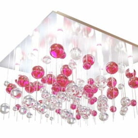 Lampu Plafon Bola Kristal Merah Muda model 3d