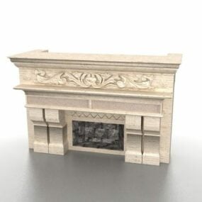 Retro Style Stone Fireplace 3d model