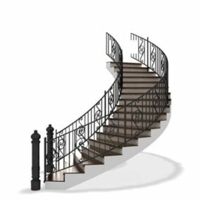 Curved Stair Design Iron Railing 3d model