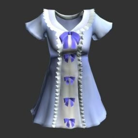 3д модель женского голубого платья модного