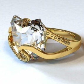 3D model šperků s diamantovým a zlatým prstenem