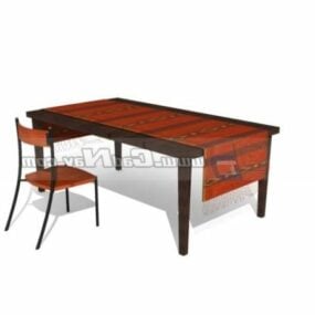 3д модель обеденного стола с тканевой домашней мебелью