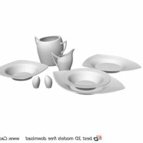 3д модель набора столовой посуды из фарфорового материала
