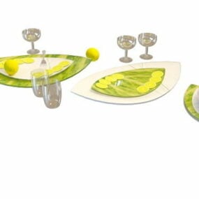 כלי אוכל עם פירות לימון דגם תלת מימד