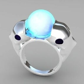 3д модель кольца с опалом Дельфин с жемчугом
