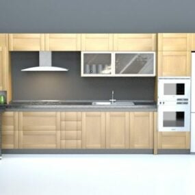 Domestic Single Wood Kitchen Design 3d model
