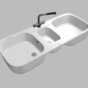 Double Bowl Home Kitchen Sink 3d model