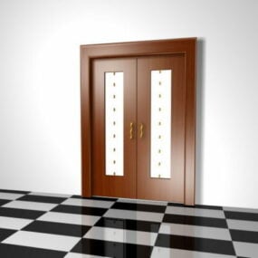 Wood Double Doors With Sidelights 3d model