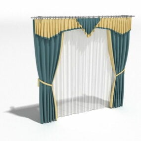 Windows Drapes With Swag Sheer Curtain 3d model