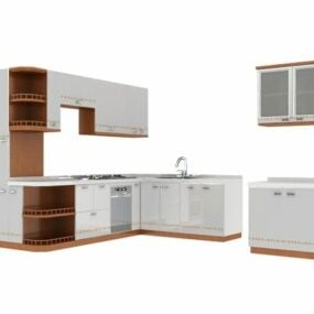 Mô hình 3d thiết kế nhà bếp tối giản thanh lịch