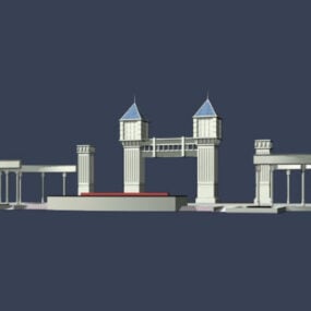 中世の防衛建物のゲートフェンス3Dモデル