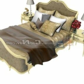 古典的なヨーロッパのベッドとベッドサイドテーブル3Dモデル