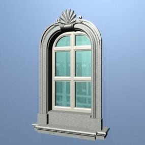 Vanhan tyylin eurooppalainen ikkuna, jossa on trimmattu 3d-malli