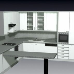 Modello 3d di progettazione della cucina ad angolo a forma di L