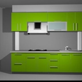 Diseño de cocina casera de color verde modelo 3d
