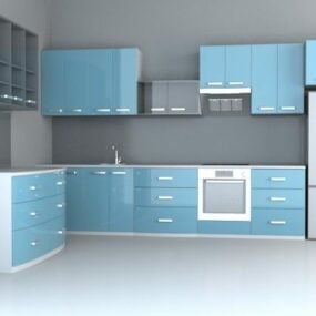 Modello 3d di progettazione cucina blu cielo