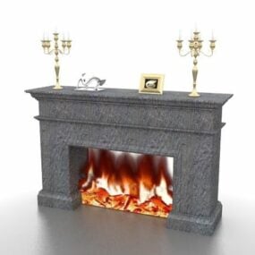 Stone Fireplace With Candlesticks 3d model