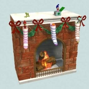 Brick Fireplace Christmas Decorations 3d model
