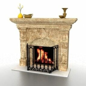 Antique Fireplace With Iron Fence 3d model