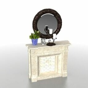 Classic Fireplace With Round Mirror 3d model