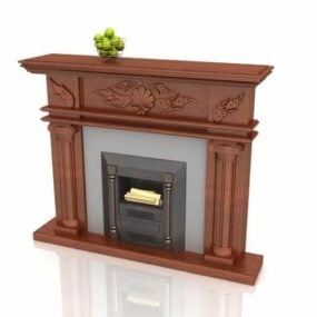 Stone Fireplace Wooden Mantels 3d model