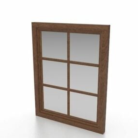 Modelo 3d de janela com moldura de madeira fixa