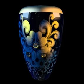 Modelo 3d de vaso decorativo com padrão de flor
