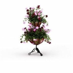 Outdoor Flower Stand With Pots 3d model