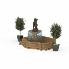 정원 분수와 나무 화분 3d 모델