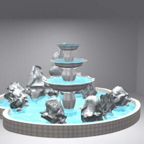 Outdoor Fountain With Rockery 3d model