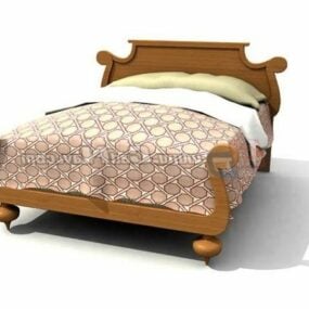 French Antique Style Wooden Bed 3d model