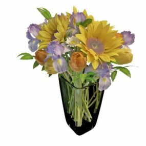Taze Çiçek Cam Vazo Dekoru 3D model