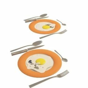 3д модель тарелки с жареными яйцами