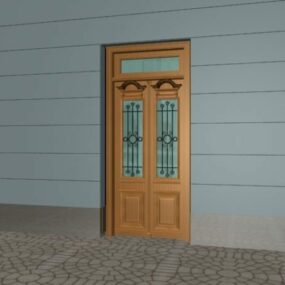 Wood Front Door Transom Style 3d model