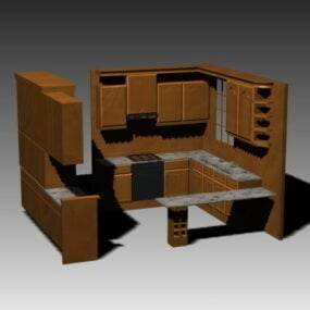 3д модель деревянного кухонного шкафа G-образной формы
