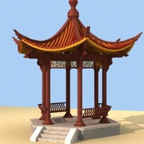 Modello 3d del padiglione cinese all'aperto del giardino