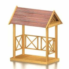 Giardino vecchio pergolato in legno con tetto modello 3d