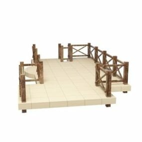 Garden Wood Deck With Fence 3d model