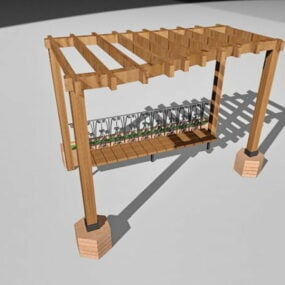 آلاچیق چوبی باغ با نیمکت مدل سه بعدی
