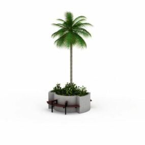 带花园花盆的公园长椅3d模型