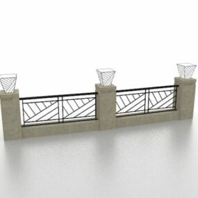 Ogrodzenie z kamienia i metalowej balustrady ogrodowej Model 3D