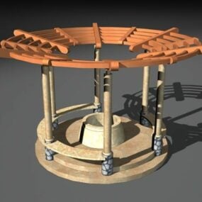 Gartenbrunnen-Pavillon-Dekoration, 3D-Modell