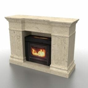 Vintage Gas Marble Stone Fireplace 3d model
