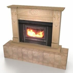 Brown Stone Gas Fireplace 3d model