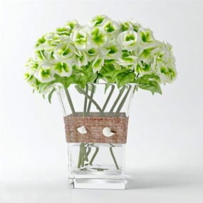 Glazen vaas bloem op bureau 3D-model