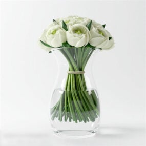 Cam Vazo Dekoratif Beyaz Güller 3d model